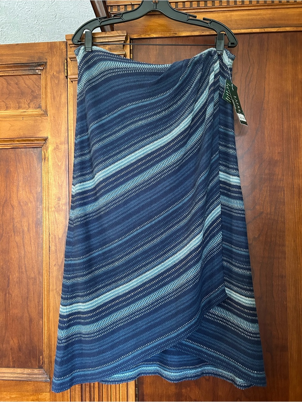Lauren Ralph Lauren Navy and Light Blue Striped Knit Skirt